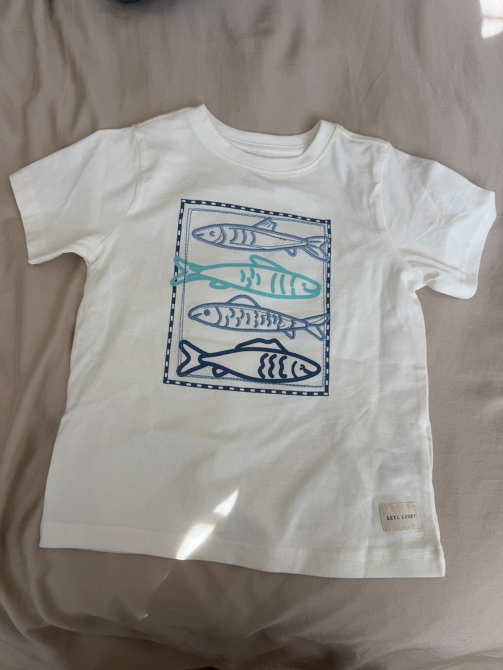Tommy Bahama White Tee with Blue & Aqua Fish Motif